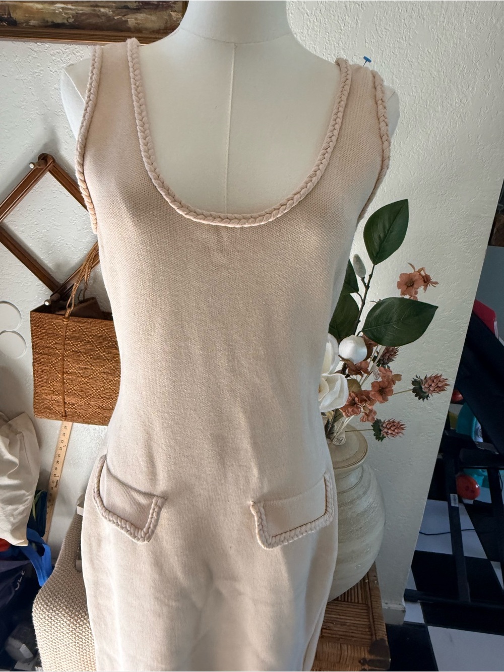 Endless Rose Braided-Trim Sleeveless Knit Dress in Light Beige - Picture 3 of 4
